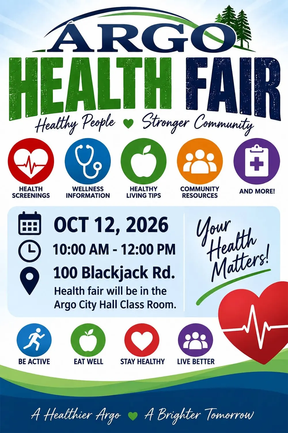 Argo Health Fair 2026: Healthy People, Stronger Community | City of Argo invites you to attend Argo Health Fair on Monday, October 12 from 10